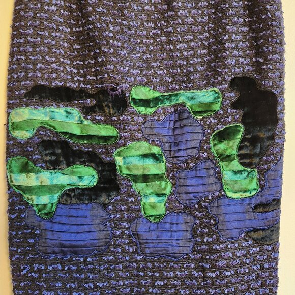 Oscar de la Renta 2010 Runway Tweed, Velvet & Silk Midi Skirt - Size 12 - Picture 1 of 16